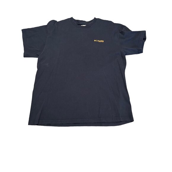 Columbia Shirt Large Men's Blue Yellow Graphic Logo Spell Outdoor Gear Adult - Picture 1 of 5